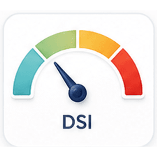 DSI gauge with colored arc and needle.